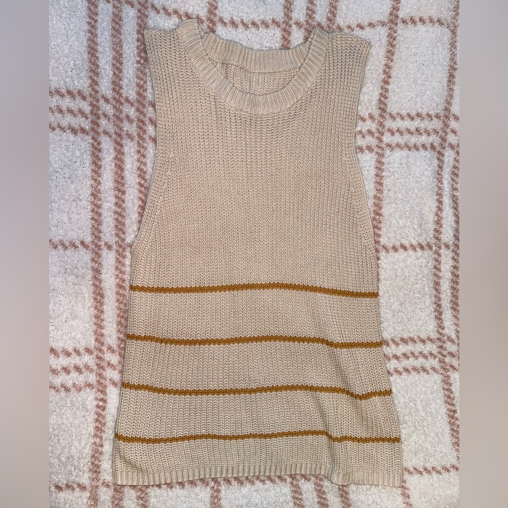 Large cream with tan stripes sweater tank top